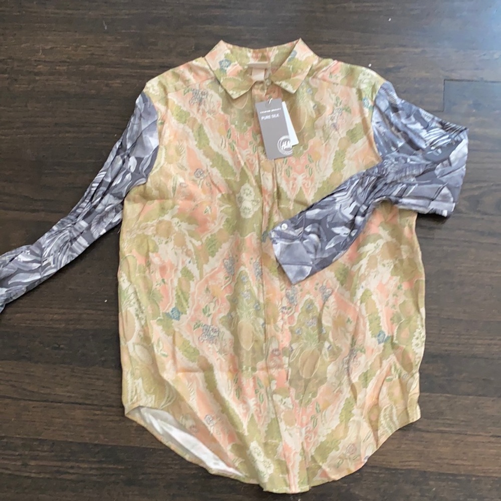 H&M trend collection printed combination silk shirt NWT Sz 4